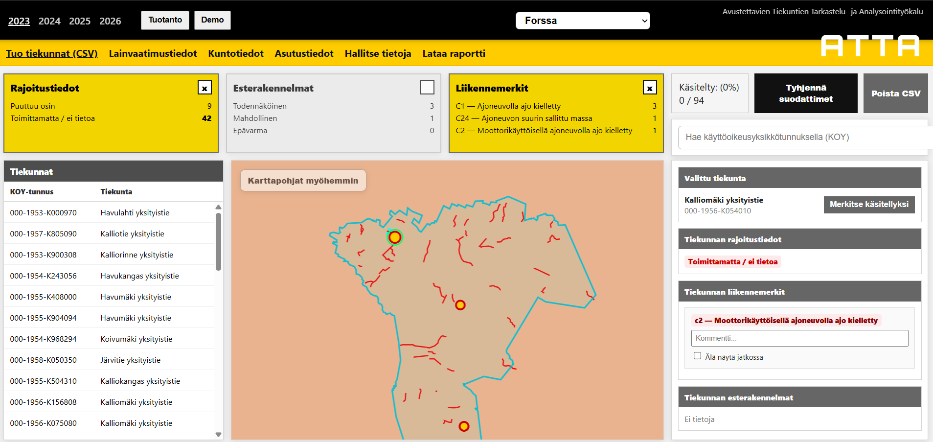 ATTA-demo app näkymä